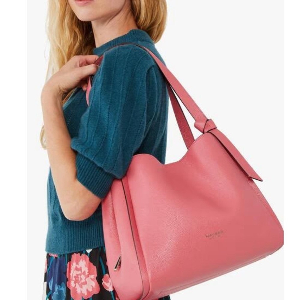 Kate Spade Knott Shoulder Bag Womens Large Pink Very Good Pebbled Leather Hobo